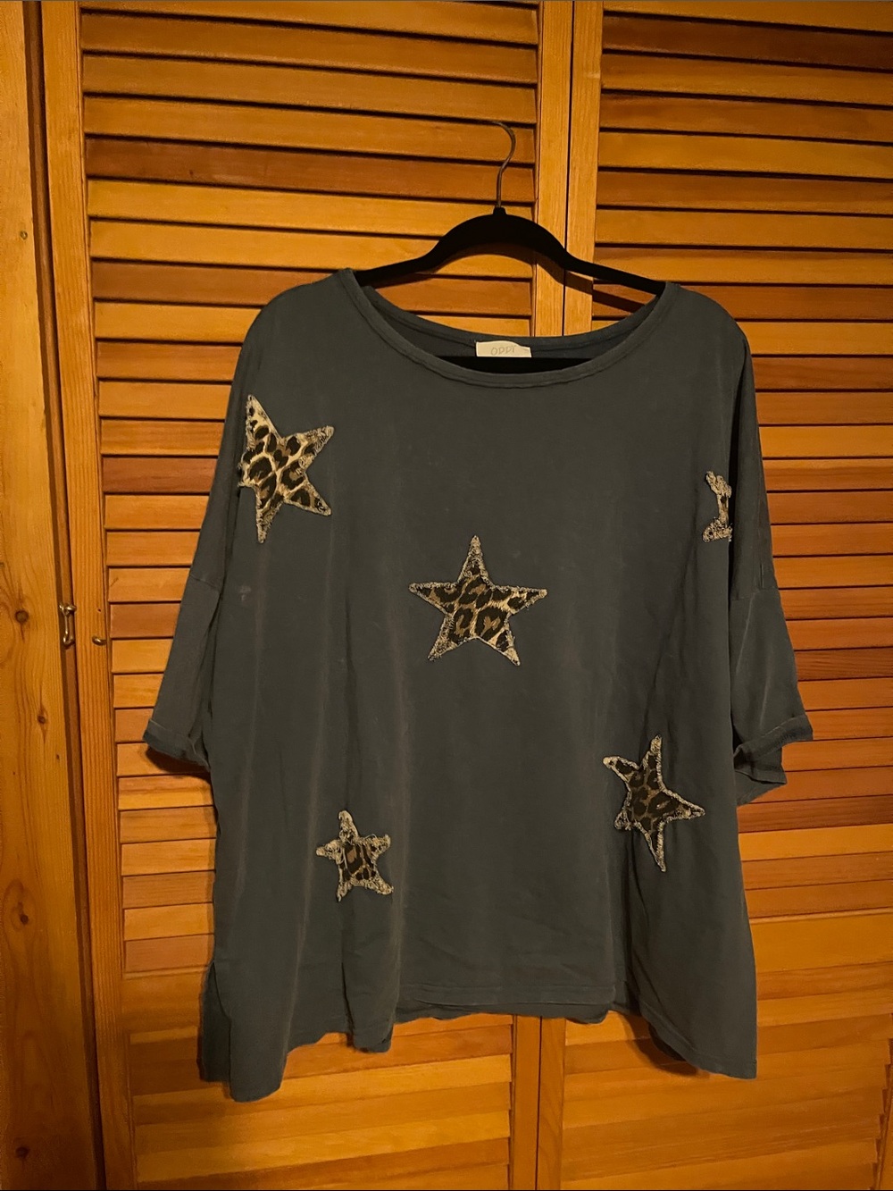 ODDY Olive Oversized Tunic with Leopard Star Accents